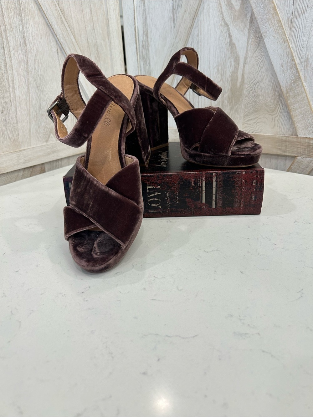 Madewell Dark Brown Velvet Platform Sandals